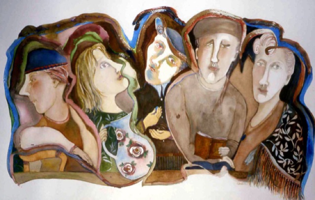 Evening Gathering     26" x 41"
In the evening people gather on the porch to share conversations about their day.